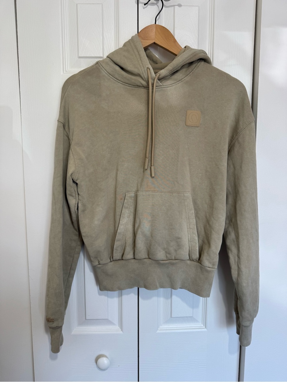 Lacoste ladies Olive Hoodie with Tan Logo Patch size medium